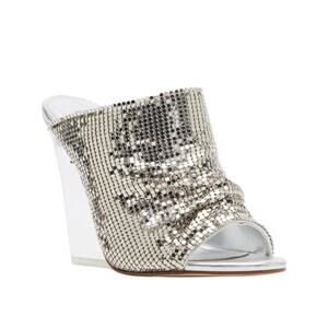 Jessica Rich x Steve Madden Adrienne Chainmail Silver  Wedge Sandals NEW 5.5